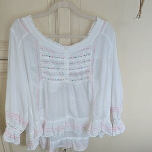 Free People White Beaded Crotchet Billowy Women's Top